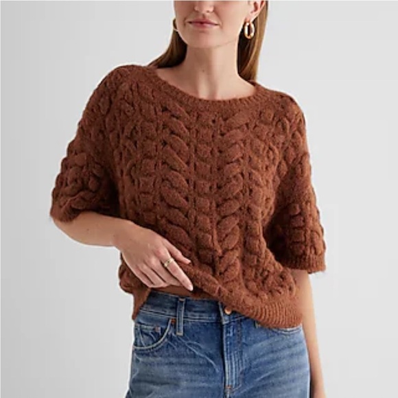 Express Open Stitch Cable Knit Short Sleeve Sweater  XS - Picture 1 of 5